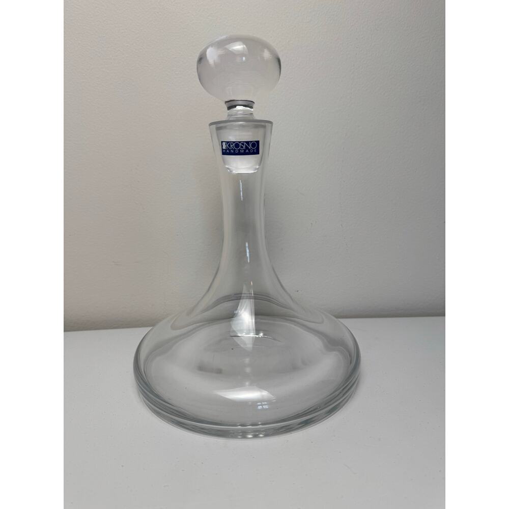 Krosno Poland 11” Crystal Glass Decanter Bottle w/ Stopper- Heavy! Wine Aerator - Picture 2 of 11